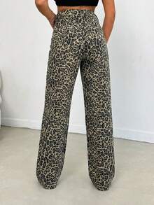 SHEIN Tall 100% Cotton MID RISE WIDEEG CUT LEOPARD TALL JEAN - Multicolor - View 2