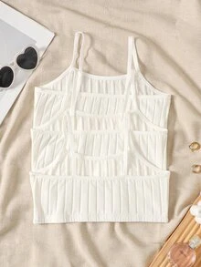 SHEIN 3 piezas de camisetas de tirantes casuales de unicolor con textura acanalada para niñas preadolescentes - Blanco - Ver 2