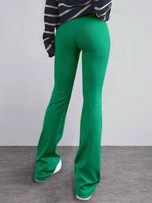 Solid Flare Leg Pants - Green - View 2