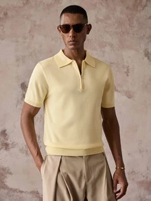 SIGLOCORE Slim Fit Zipper Polo Shirt Short Sleeve Breathable Knit Top For Summer And Casual Wear
Lightweight Half Zip Polo Collared Knit - Light Yellow - View 6