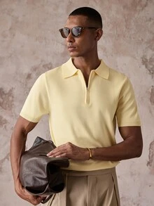 SIGLOCORE Slim Fit Zipper Polo Shirt Short Sleeve Breathable Knit Top For Summer And Casual Wear
Lightweight Half Zip Polo Collared Knit - Light Yellow - View 3