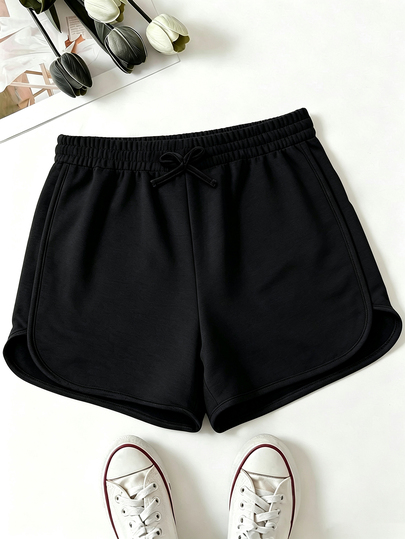 SHEIN Sparklyn Shorts casuales de uso diario de unicolor con cintura con cordón para niña preadolescente