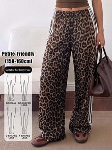 SHEIN PETITE Women's Leopard Print Striped Street Fashion Long Pants - Brown - View 7