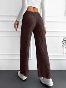 EURMUSE Cotton Women'S Drawstring High Waist Ribbed Pants - Brown - View 2