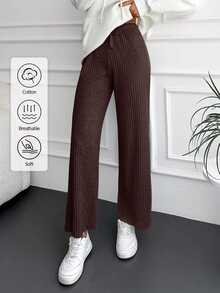 EURMUSE Cotton Women'S Drawstring High Waist Ribbed Pants - Brown - View 7
