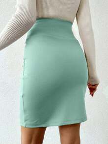 EURMUSE Women's Solid Color High Waist Skirt - Mint Green - View 2