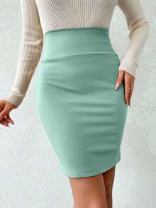 EURMUSE Women's Solid Color High Waist Skirt - Mint Green - View 5
