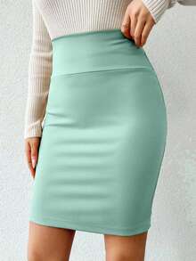 EURMUSE Women's Solid Color High Waist Skirt - Mint Green - View 4