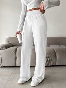 SHEIN Cottnline Women's Casual Elastic Waist Straight-Legged Pants - Multicolor - View 5