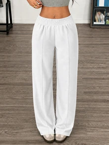 SHEIN Cottnline Women's Casual Elastic Waist Straight-Legged Pants - Multicolor - View 4