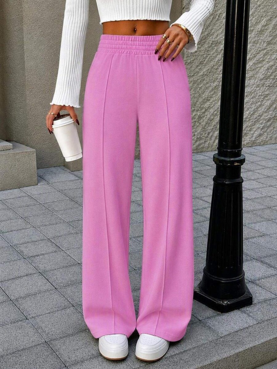 SHEIN Cottnline Women'S Elastic Waist Solid Color Sweatpants - Hot Pink - View 1