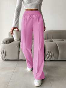 SHEIN Cottnline Women'S Elastic Waist Solid Color Sweatpants - Hot Pink - View 6