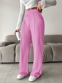 SHEIN Cottnline Women'S Elastic Waist Solid Color Sweatpants - Hot Pink - View 5