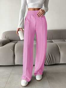 SHEIN Cottnline Women'S Elastic Waist Solid Color Sweatpants - Hot Pink - View 8