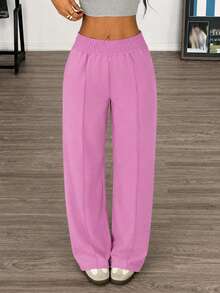 SHEIN Cottnline Women'S Elastic Waist Solid Color Sweatpants - Hot Pink - View 4