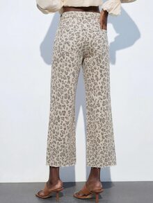 Maija Women's Cropped Straight Leg Leopard Printed Jeans, Versatile Jeans, Summer Jeans, Commuter, Ripped Edge, Casual, Elegant, Resort, Vacation, Date. - Brown - View 2