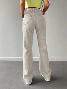 EURMUSE Solid Straight Leg Jeans - Beige - View 2