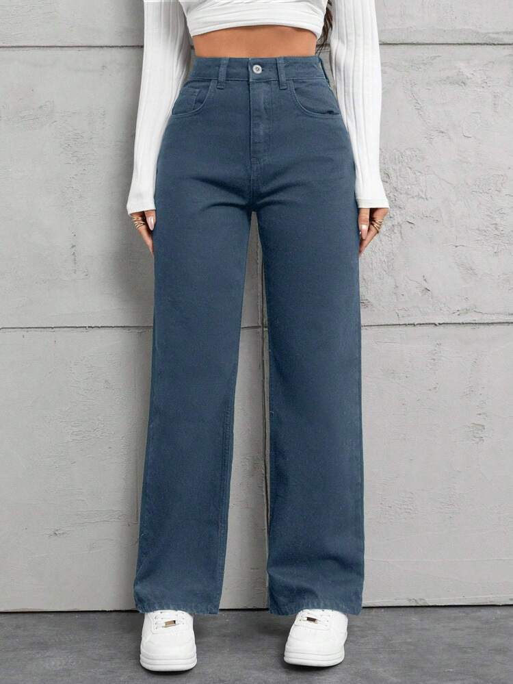 100Cotton Women Straight Elegant Casual Streetwear Jeans Everyday Date Going Out Dark Blue Fall - Light Wash - View 6
