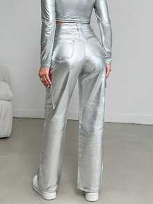 EURMUSE Ladies' Cargo Style Denim Pants With Pockets - Silver - View 2