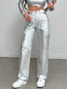 EURMUSE Ladies' Cargo Style Denim Pants With Pockets - Silver - View 7