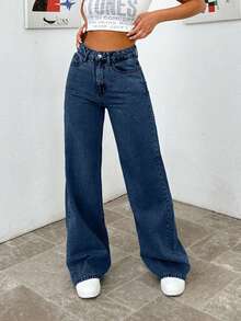 EURMUSE HIGH WAIST WIDE LEG LONG HEM PETITE JEAN - Royal Blue - View 7