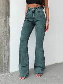 SHEIN Tall HIGH RISE FLARED LONG BLACK JEAN TALL - Light Wash - View 4