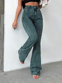 SHEIN Tall HIGH RISE FLARED LONG BLACK JEAN TALL - Light Wash - View 3