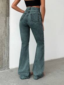 SHEIN Tall HIGH RISE FLARED LONG BLACK JEAN TALL - Light Wash - View 2