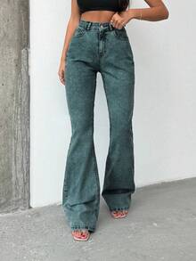 SHEIN Tall HIGH RISE FLARED LONG BLACK JEAN TALL - Light Wash - View 5