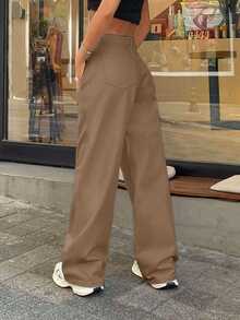 EURMUSE 100% Cotton LOW RISE WIDELEG CUT WHITE JEAN - Mocha Brown - View 2