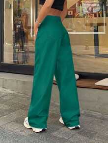 EURMUSE 100% Cotton LOW RISE WIDELEG CUT WHITE JEAN - Green - View 2