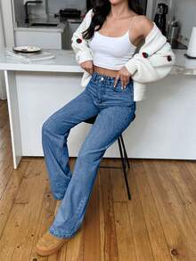 EURMUSE HIGH RISE STRAIGHT CUT LIGHT BLUE WOMEN JEAN - Medium Wash - View 4