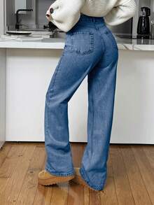 EURMUSE HIGH RISE STRAIGHT CUT LIGHT BLUE WOMEN JEAN - Medium Wash - View 2