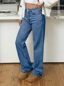 EURMUSE HIGH RISE STRAIGHT CUT LIGHT BLUE WOMEN JEAN - Medium Wash - View 3