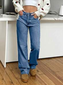 EURMUSE HIGH RISE STRAIGHT CUT LIGHT BLUE WOMEN JEAN - Medium Wash - View 5