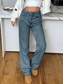 EURMUSE HIGH RISE STRAIGHT CUT LIGHT BLUE WOMEN JEAN - Dusty Blue - View 8
