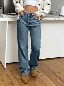 EURMUSE HIGH RISE STRAIGHT CUT LIGHT BLUE WOMEN JEAN - Dusty Blue - View 7