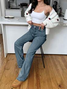 EURMUSE HIGH RISE STRAIGHT CUT LIGHT BLUE WOMEN JEAN - Dusty Blue - View 5