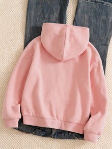 秋冬季青少年女孩連帽拉鍊夾克－混搭街頭風，秋季服飾，節日穿搭 - 粉色 - 查看 2