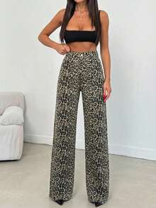 100 Cotton MID RISE WIDEEG CUT Grey Leopard Print JEAN Night Summer Punk Grunge - Multicolor - View 7