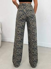 100 Cotton MID RISE WIDEEG CUT Grey Leopard Print JEAN Night Summer Punk Grunge - Multicolor - View 6