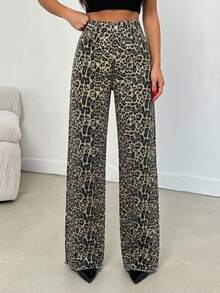 100 Cotton MID RISE WIDEEG CUT Grey Leopard Print JEAN Night Summer Punk Grunge - Multicolor - View 4