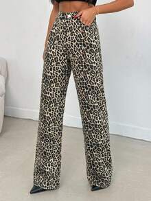 100% Cotton MID RISE WIDEEG CUT LEOPARD JEAN - Multicolor - View 5