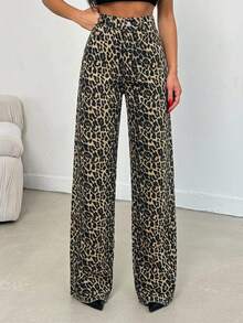 100% Cotton MID RISE WIDEEG CUT LEOPARD JEAN - Multicolor - View 5