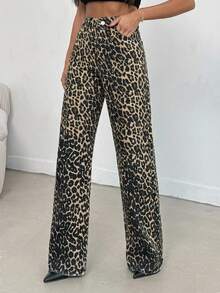 100% Cotton MID RISE WIDEEG CUT LEOPARD JEAN - Multicolor - View 4