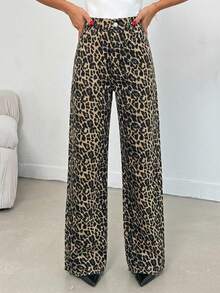 100% Cotton MID RISE WIDEEG CUT LEOPARD JEAN - Multicolor - View 3