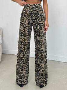 100% Cotton MID RISE WIDEEG CUT LEOPARD JEAN - Multicolor - View 6