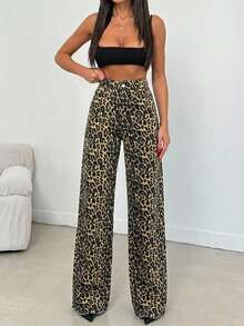 100% Cotton MID RISE WIDEEG CUT LEOPARD JEAN - Multicolor - View 7