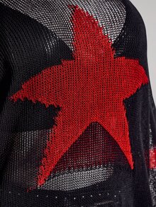SHEIN ICON Plus Size Women's Star Pattern Casual Daily Pullover Sweater Winter - Black - View 7