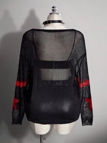 SHEIN ICON Plus Size Women's Star Pattern Casual Daily Pullover Sweater Winter - Black - View 10